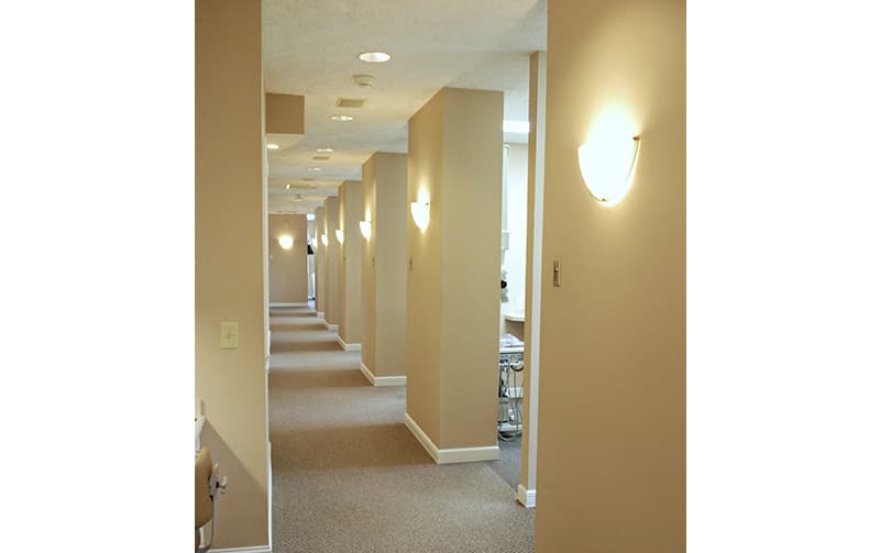 Hallway looking into dental exam rooms
